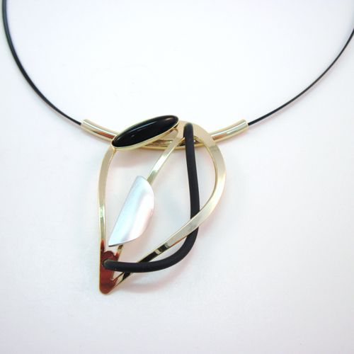 Shiny Gold Pointy Pendant with Black Rubber Necklace